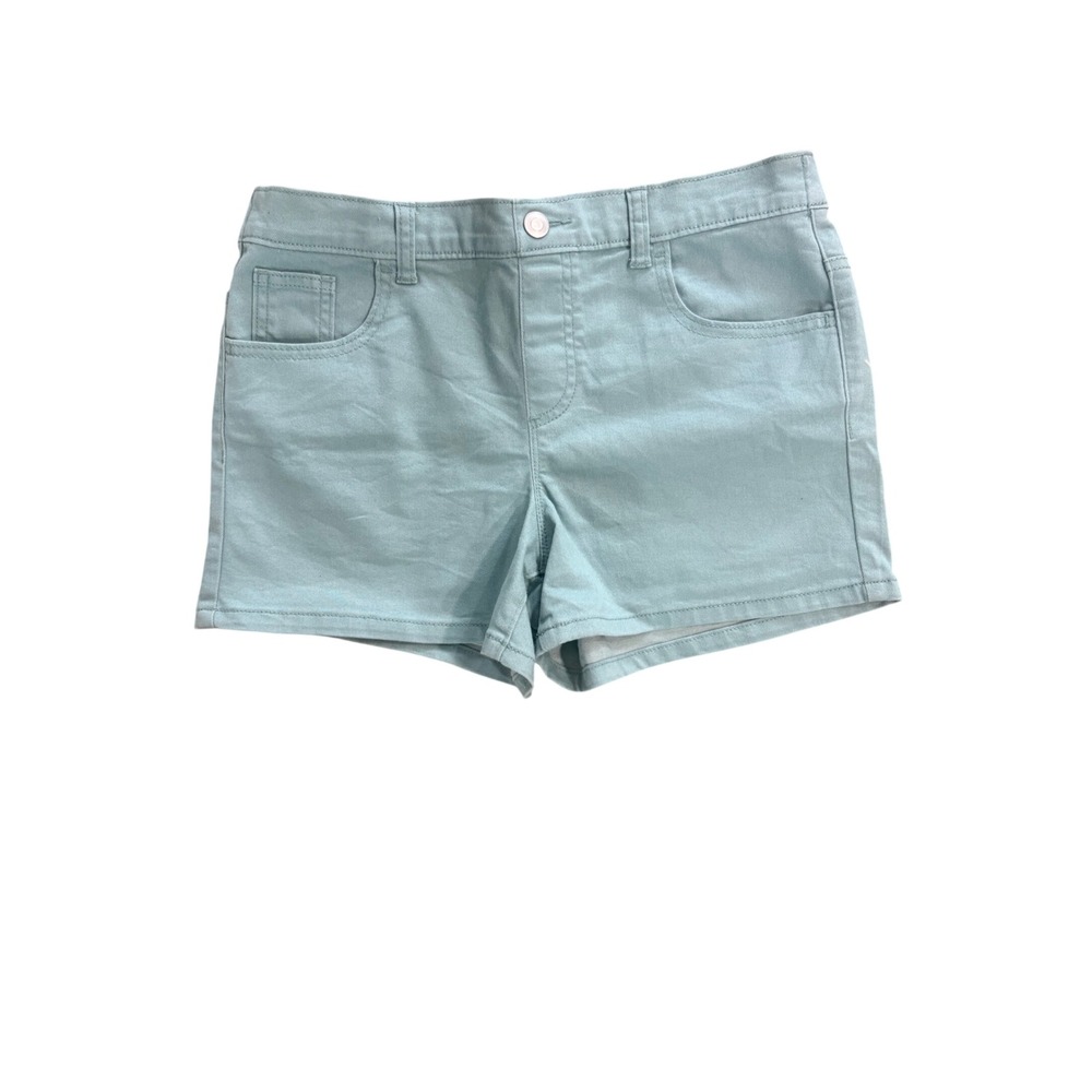 Wonder Nation Girls Mint Green Denim Shorts Size XL 14-16 Elastic Back Waistband